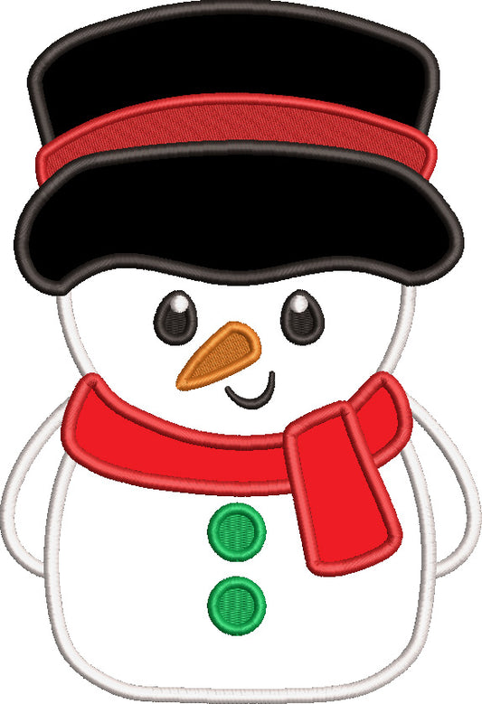 Snowman Wearing a Big Winter Hat Christmas Applique Machine Embroidery Design Digitized Pattern