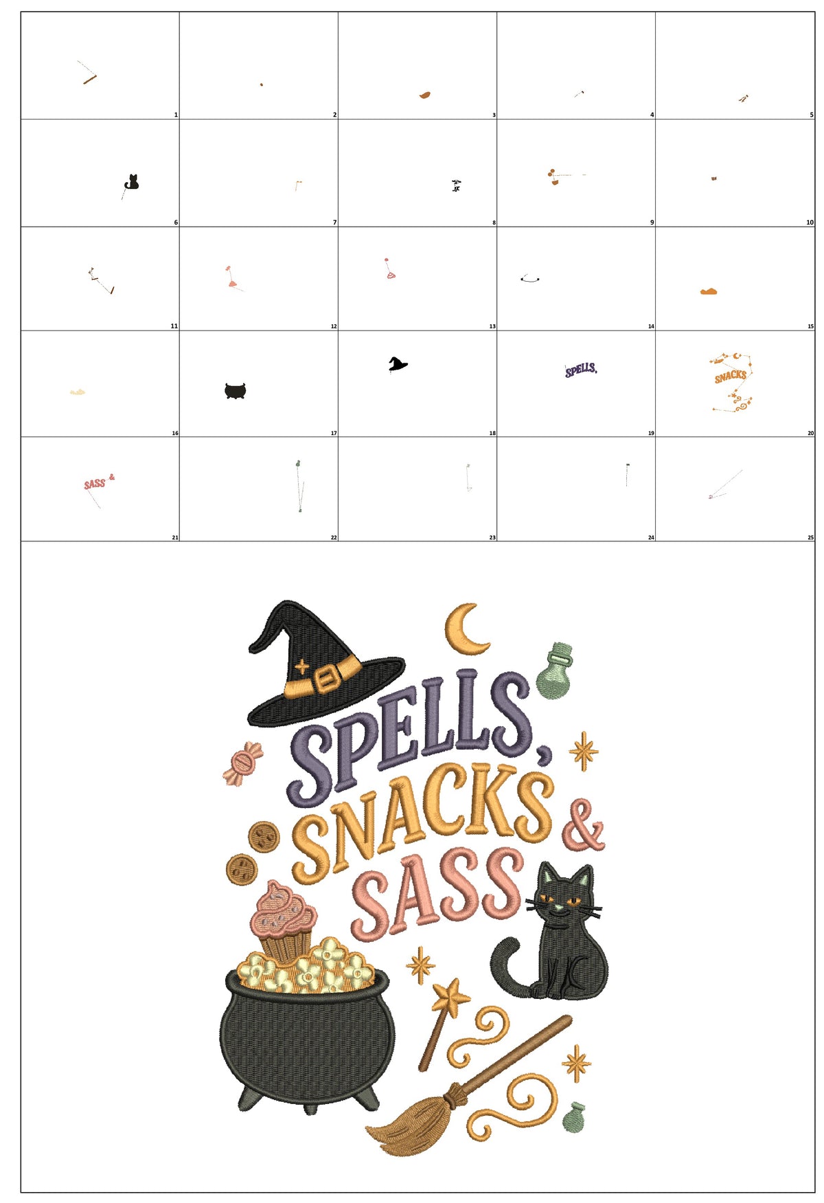 Witch's Cauldron Halloween Machine Embroidery Design - Filled