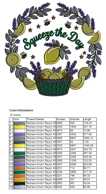 Squeeze the Day Lemons and Bees Summer Filled Machine Embroidery Design Digitized Pattern