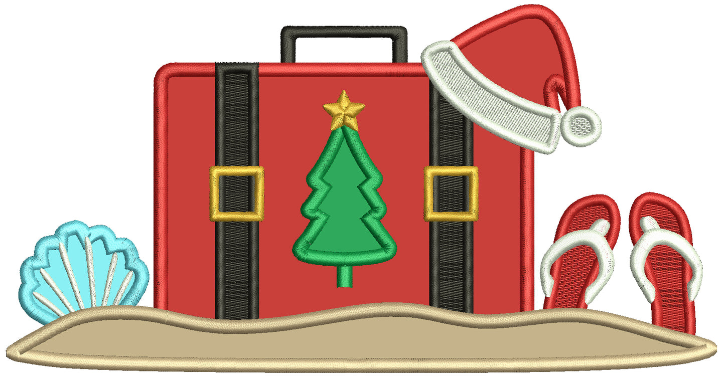 Suitcase On The Beach Christmas In July Applique Machine Embroidery Design Digitized Pattern