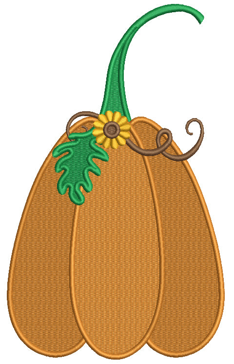 Tall Pumpkin With a Flower Fall Filled Machine Embroidery Design Digitized Pattern