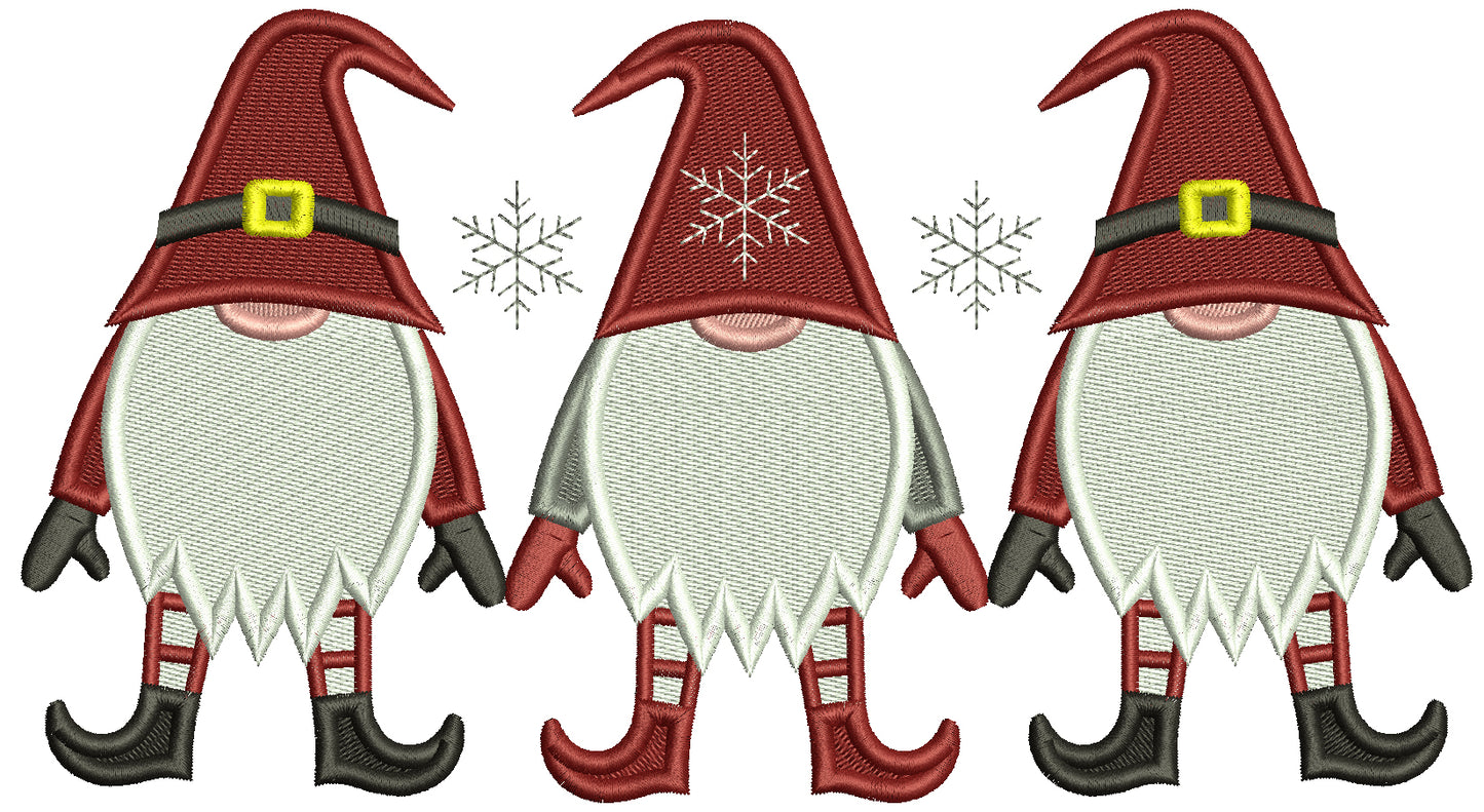Three Christmas Gnomes Filled Machine Embroidery Design Digitized Pattern