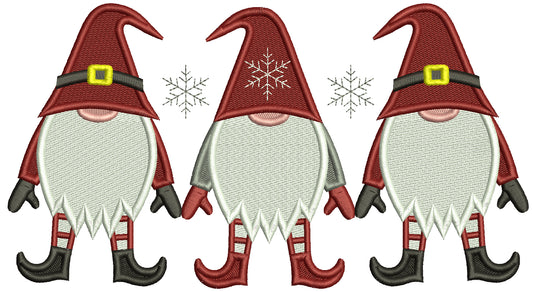 Three Christmas Gnomes Filled Machine Embroidery Design Digitized Pattern