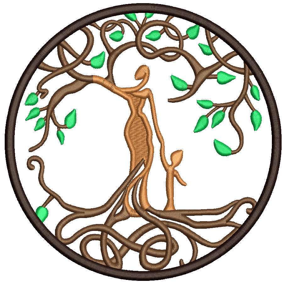 Mother WIth Baby and Tree Of Life Filled Machine Embroidery Design Digitized Pattern