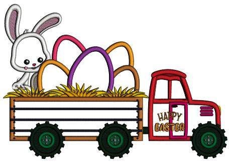 Truck With Bunny And Easter Eggs Applique Machine Embroidery Design Digitized Pattern