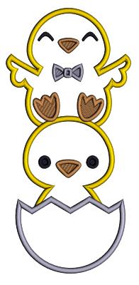 Two Baby Chicks Hatching From The Egg Easter Applique Machine Embroidery Design Digitized Pattern