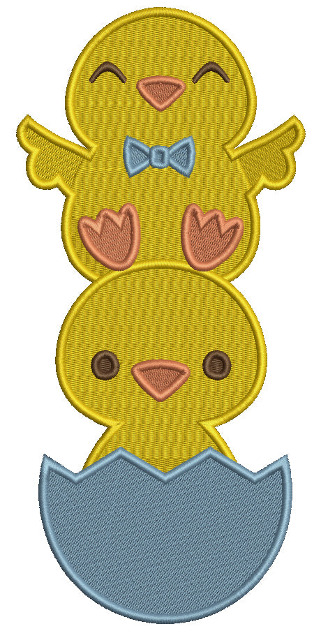 Two Baby Chicks Hatching From The Egg Easter Filled Machine Embroidery Design Digitized Pattern
