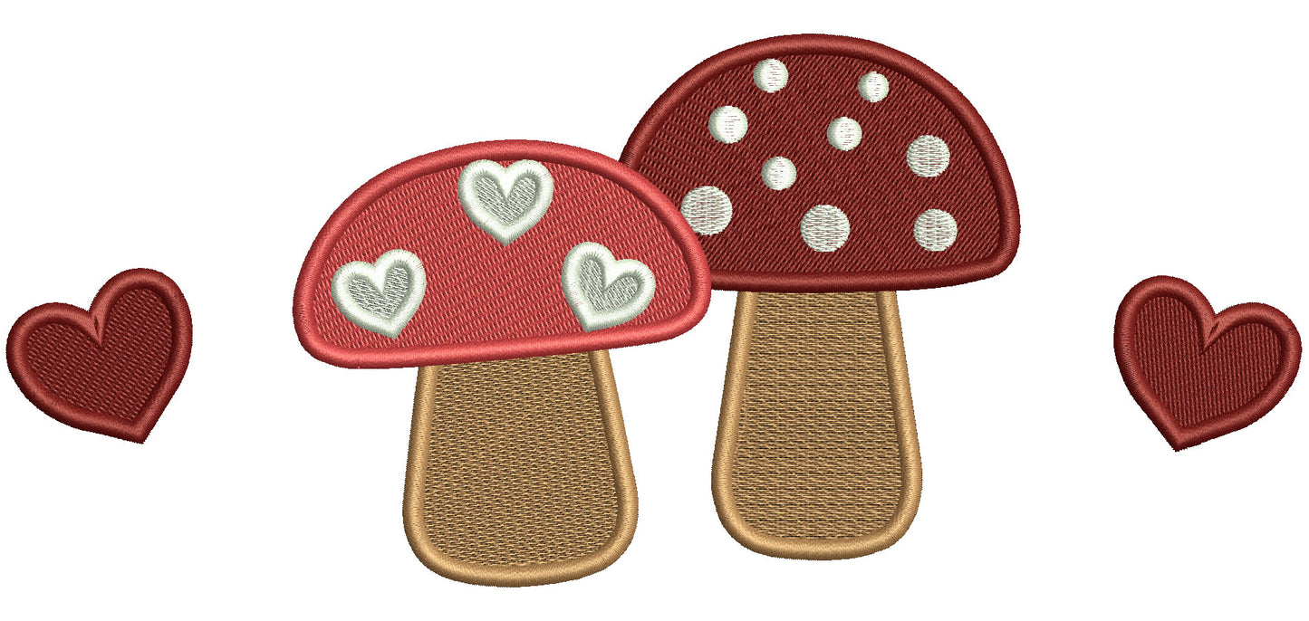 Two Mushroom And Heart Valentine's Day Love Filled Machine Embroidery Design Digitized Pattern