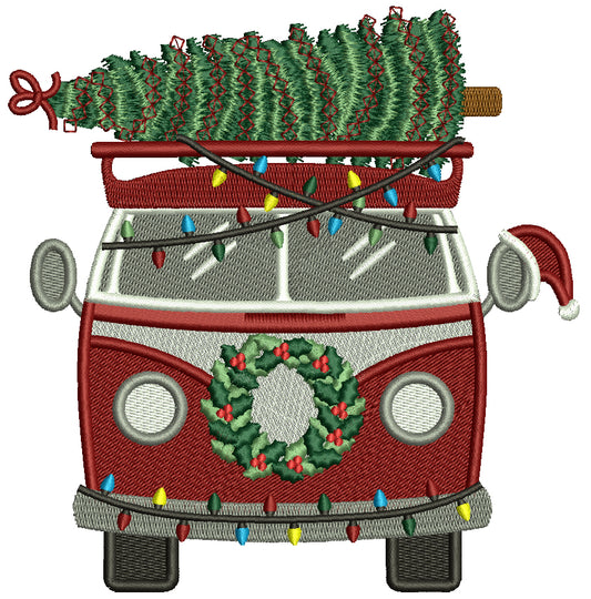 Van With Christmas Tree On Top Christmas Filled Machine Embroidery Design Digitized Pattern