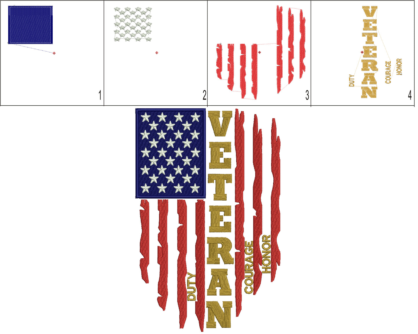 Veteran Duty Courage Honor American Flag Patriotic Filled Machine Embroidery Design Digitized Pattern