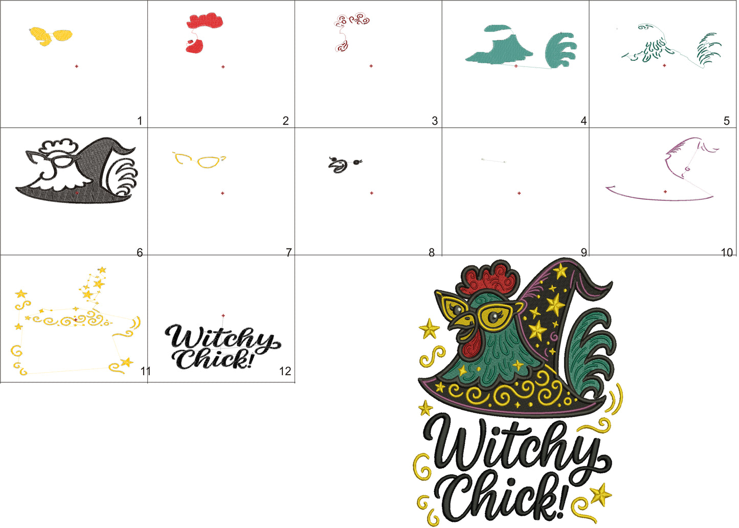 Chicken Witch Halloween Machine Embroidery Design Filled Pattern