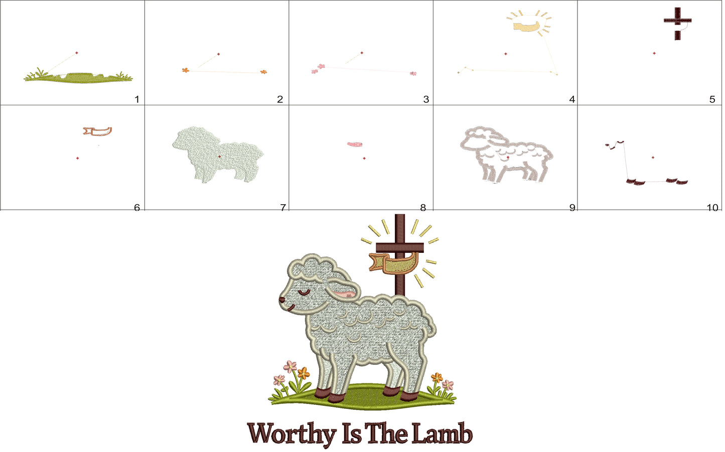 ✝️🐑🌸 Worthy Is the Lamb Cross Easter Filled Machine Embroidery Design Digitized Pattern