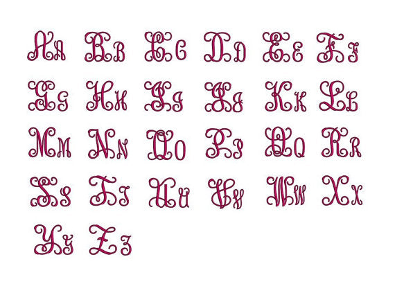 1,2, 3 Inches Vine Monogram Interlocking Embroidery Font Upper and Lower Case Satin Stitch Digitized