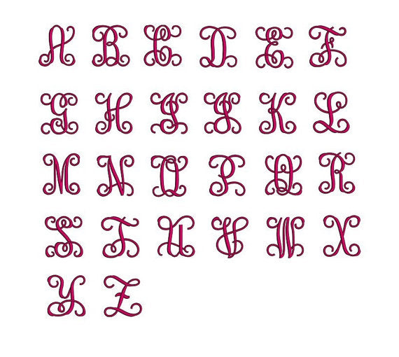 1,2, 3 Inches Vine Monogram Interlocking Embroidery Font Upper and Lower Case Satin Stitch Digitized