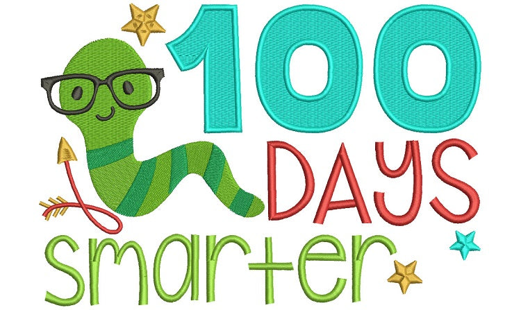 100 Days Smarter Book Worm School Filled Machine Embroidery Digitized Design Pattern