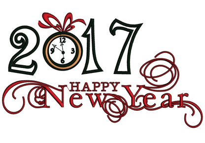 2017 Happy New Year Applique Machine Embroidery Digitized Design Pattern
