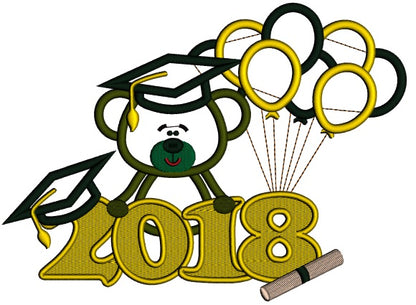 2018 Graduation Bear With Balloons Applique Machine Embroidery Design Digitized Pattern