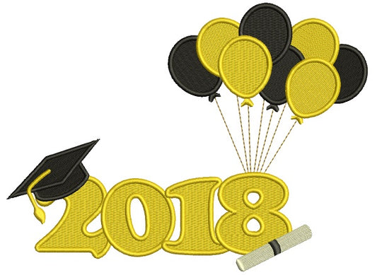 2018 Graduation Balloons Filled Machine Embroidery Design Digitized Pattern