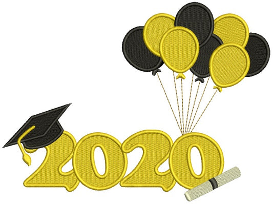 2020 Graduation Cap With Baloons School Filled Machine Embroidery Design Digitized Pattern