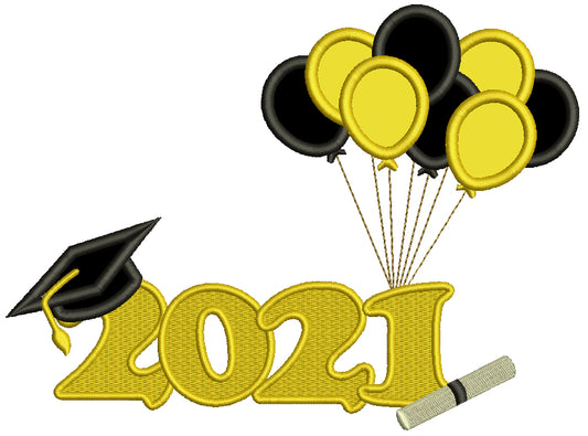 2021 Graduation Cap And Balloons Applique Machine Embroidery Design Digitized Pattern