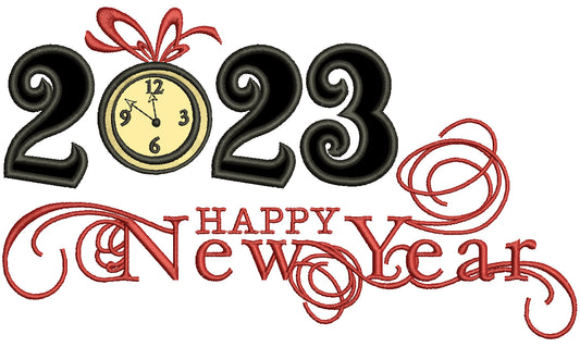 2023 Happy New Year Clock Strikes Twelve Applique Machine Embroidery Design Digitized Pattern