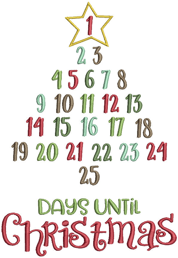 25 Days Until Christmas Countdown Tree Filled Machine Embroidery Design Digitized Pattern