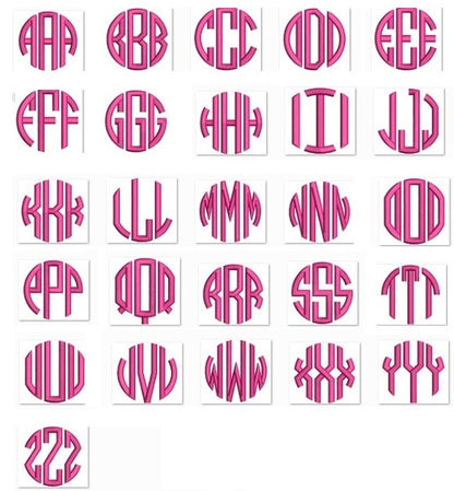 3 Letter Satin Circle Monogram Machine Embroidery Small Satin Font
