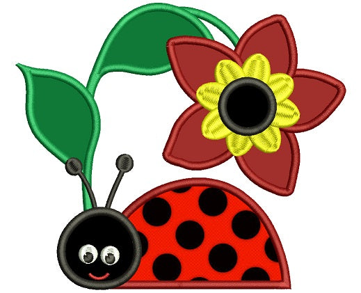 Ladybug Under a Big Flower Applique Machine Embroidery Design Digitized Pattern