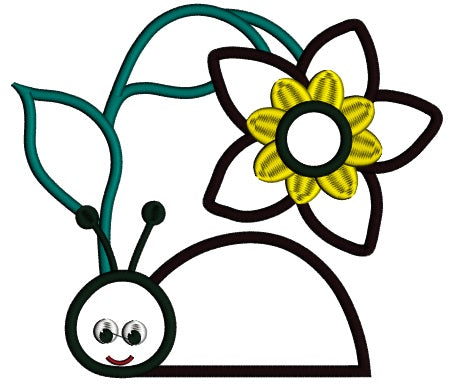 Ladybug Under a Big Flower Applique Machine Embroidery Design Digitized Pattern