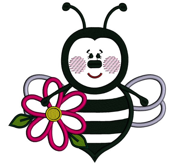 Bumble Bee With a Big Flower Applique Machine Embroidery Design Digitized Pattern
