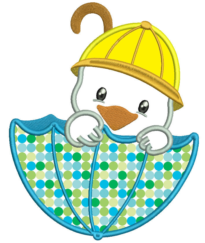 Little Duck Sitting Inside Big Umbrella Applique Machine Embroidery Design Digitized Pattern