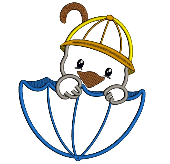 Little Duck Sitting Inside Big Umbrella Applique Machine Embroidery Design Digitized Pattern