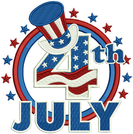 4th Of July Emblem With Big Hat Filled Machine Embroidery Design Digitized Pattern