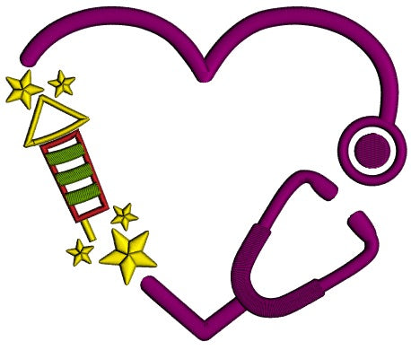4th Of July Independence Day Patriotic Stethoscope Medical Applique Machine Embroidery Design Digitized Pattern