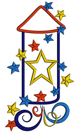 4th of July Independence Day American Flag Celebration Rocket Applique Machine Embroidery Digitized Design Pattern