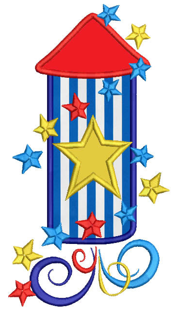 4th of July Independence Day American Flag Celebration Rocket Applique Machine Embroidery Digitized Design Pattern