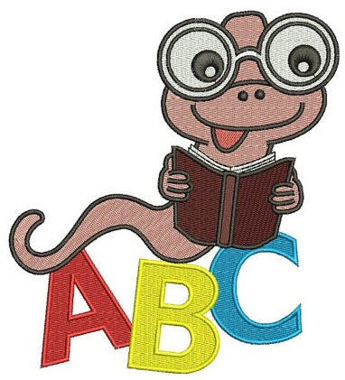 ABC Reading Worm Applique School Machine Embroidery Digitized Design Filled Pattern -Instant Download- 4x4,5x7,6x10
