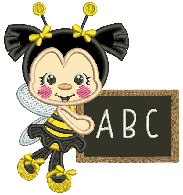 ABC Cute Little Bee School Applique Machine Embroidery Design Digitized Pattern