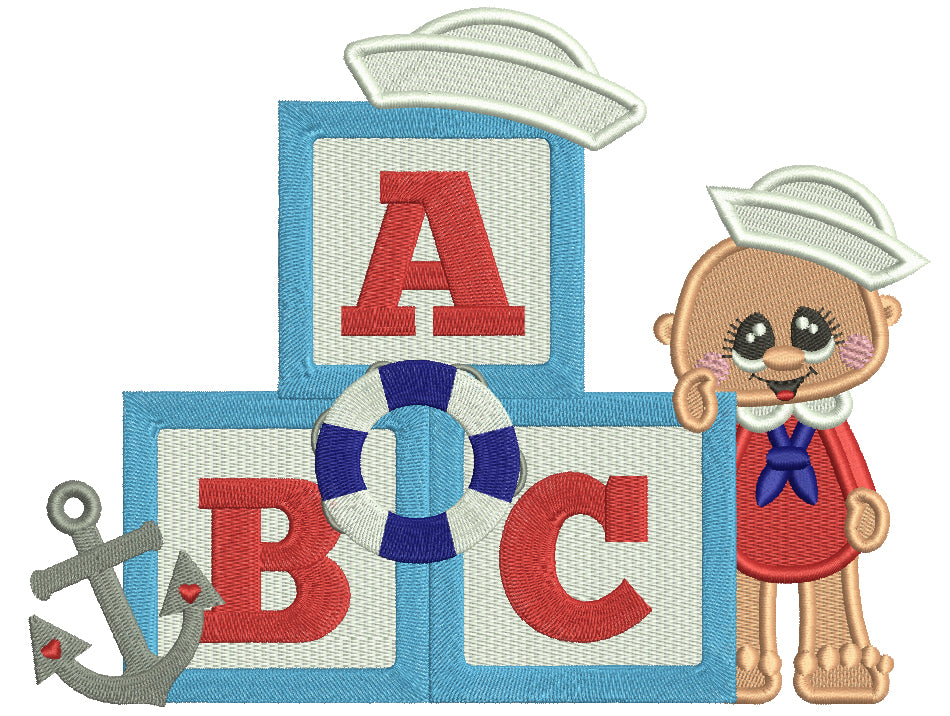 ABC Little Boy Sailor Nautical Filled Machine Embroidery Design Digitized Pattern