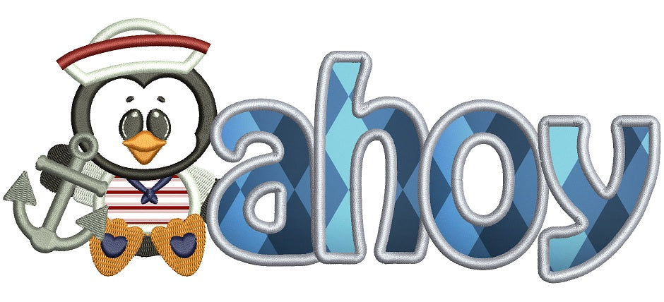 Ahoy Marine Anchor Penguin Applique Machine Embroidery Digitized Design Pattern