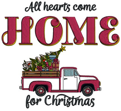 All Hearts Come Home For Christmas Applique Machine Embroidery Design Digitized Pattern