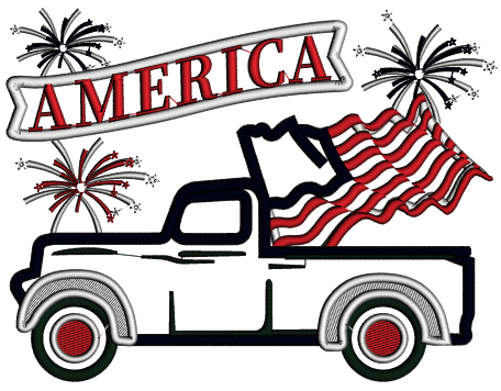 America Truck With a Flag Patriotic Applique Machine Embroidery Design Digitized Pattern