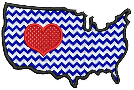 American Flag with Heart USA Patriotic heart Applique Machine Embroidery Digitized Design Pattern - Instant Download - 4x4 , 5x7, 6x10