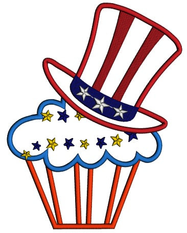 American Hat on a Cupcake 4th of July Independence Day Applique Machine Embroidery Digitized Design Pattern