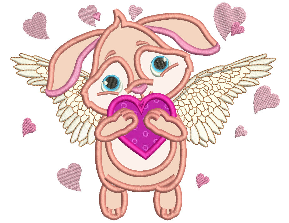 Angel Bunny With Wings Applique Machine Embroidery Design Digitized Pattern