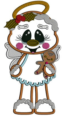 Angel Gingerbread Girl Holding Gingerbread Man Fall Applique Thanksgiving Machine Embroidery Design Digitized Pattern