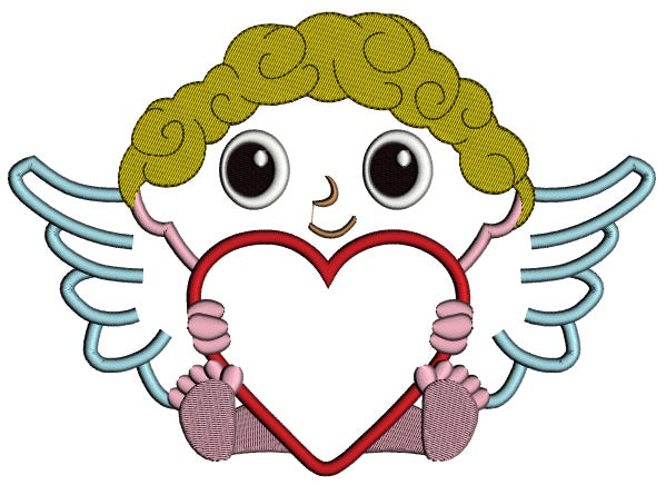 Angel With Big Heart Applique Machine Embroidery Design Digitized Pattern