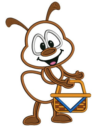 Ant With Picnic Basket Applique Machine Embroidery Digitized Design Pattern