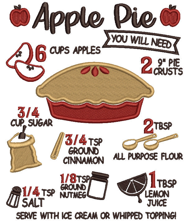 Apple Pie Recipe Fall Filled Machine Embroidery Design Digitized Pattern