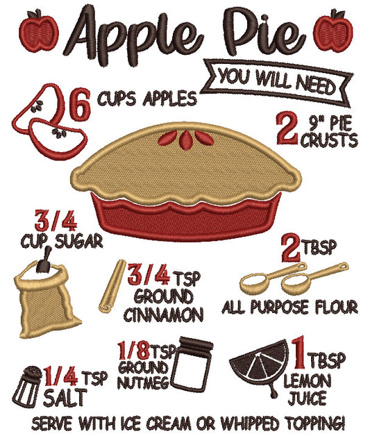 Apple Pie Recipe Fall Filled Machine Embroidery Design Digitized Pattern